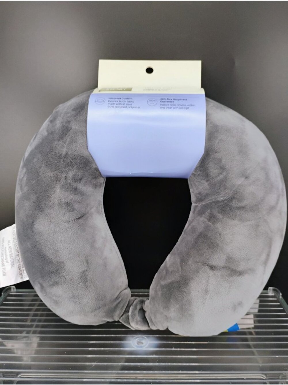 Open Story Memory Foam Travel Pillow Gray Plush Washable Cover